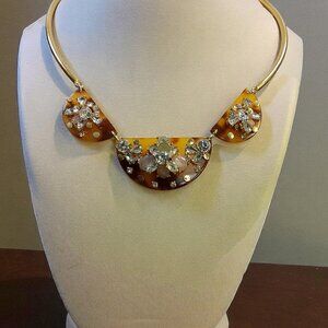 J Crew  Faux Tortoise Shell‎ Gold Tone Statement Choker Necklace